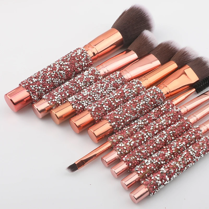 10 Pcs Synthetic Foundation Powder Concealer Eye Shadow Pink Makeup Brush Sets