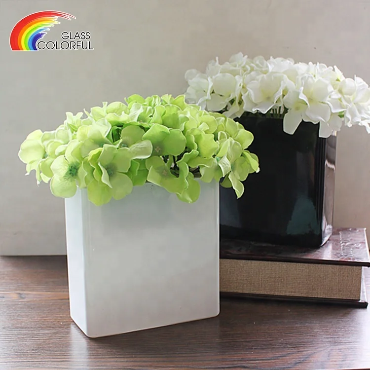 Дешевые цветные стеклянные квадратные стеклянные вазы с цветами