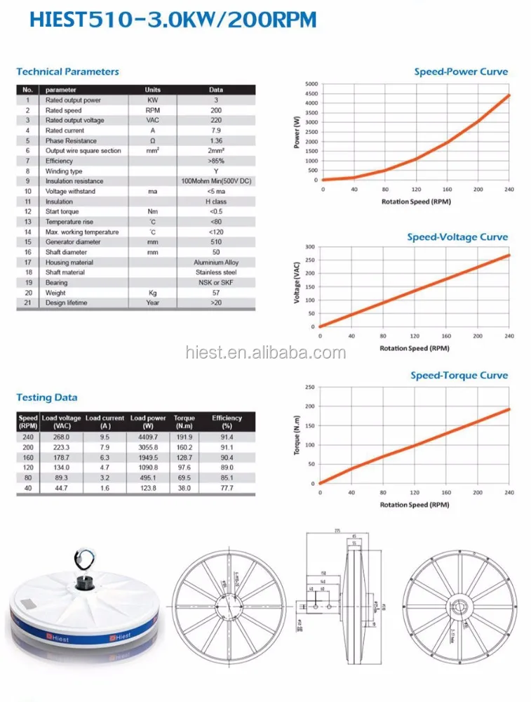 2KW Wind/hydro/Solar Generators Coreless Axial Flux Permanent Magnet Generator