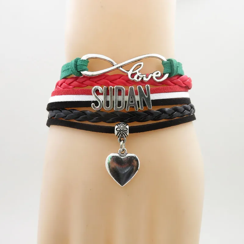 Infinity love SUDAN PALESTINE KUWAIT URUGUAY HUNGARY SIERRA LEONE MOZAMBIQUE  Bracelet Heart Charm  National Flag Bracelets