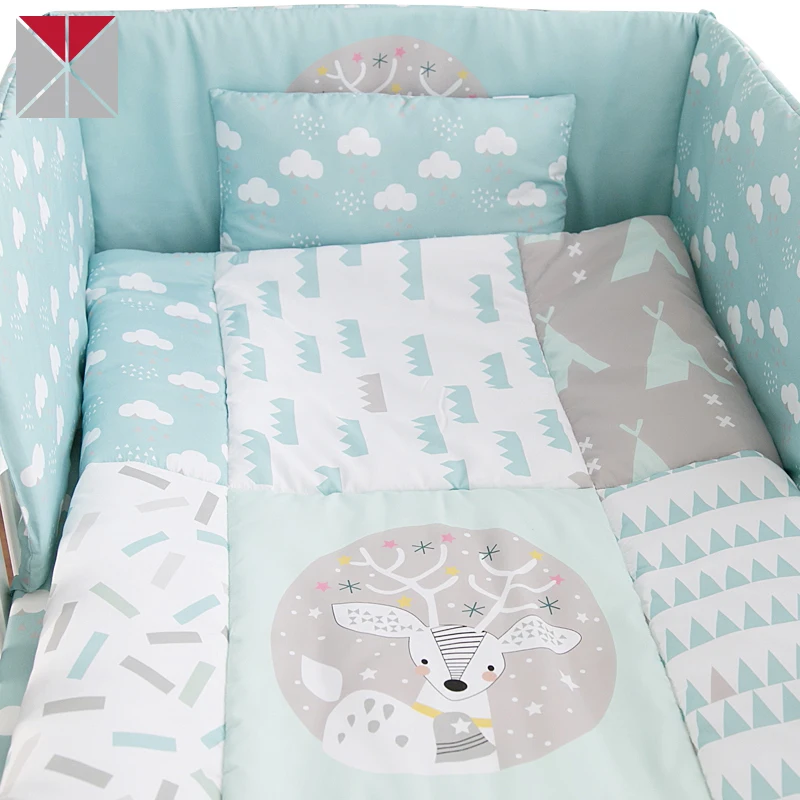 Cartoon pattern deer nursing quilt bed set 100% organic cotton new born baby girl crib bedding set wholesale