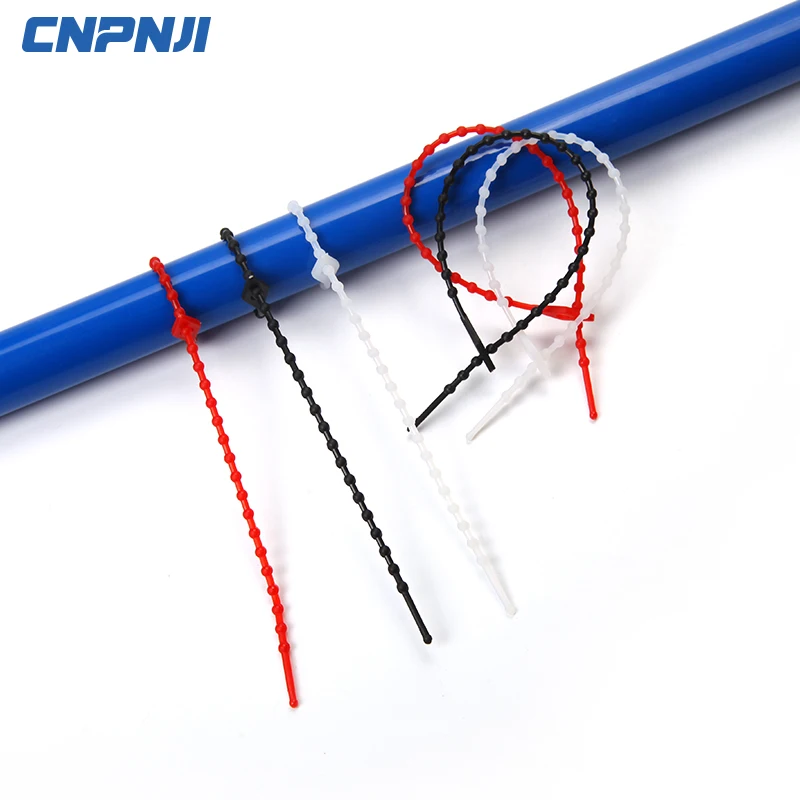Double head loop naylon cable tie PA66 black color beaded loop fasteners cable ties