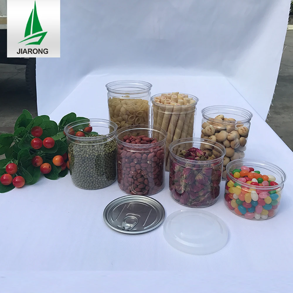 Wholesale empty clear 50-1000ml pop Cans 65mm 85mm Caliber Food plastic Can 4oz 8oz spice tuna candy plastic can with lids