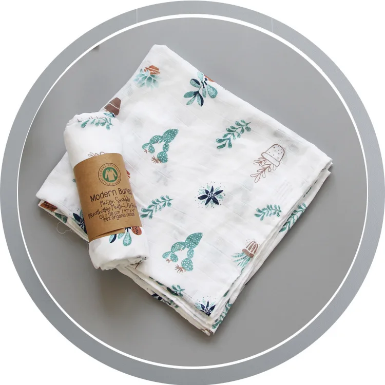 
Customized packaging organic cotton baby muslin bamboo printed swaddle blankets 