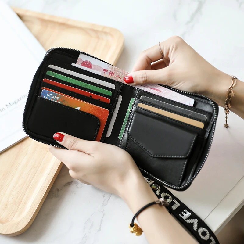 MIYIN Short wallet women Folding New Korean card holder ladies purse Personality PVC Laser Student Zipper Wallet women