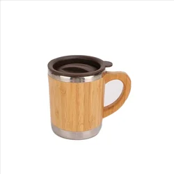 blank bamboo coffee mug stainless steel water bottle wine cup with handle