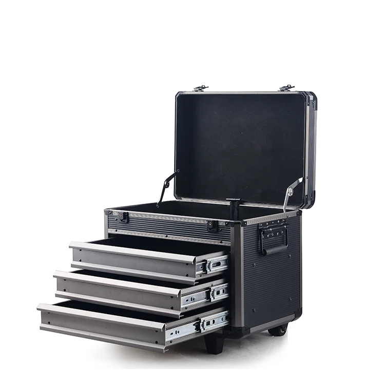 GLARY High Quality Professional Trolley Hardcase Tool Case with Drawers Aluminium Frame Box Rolling Tool Case With Wheels