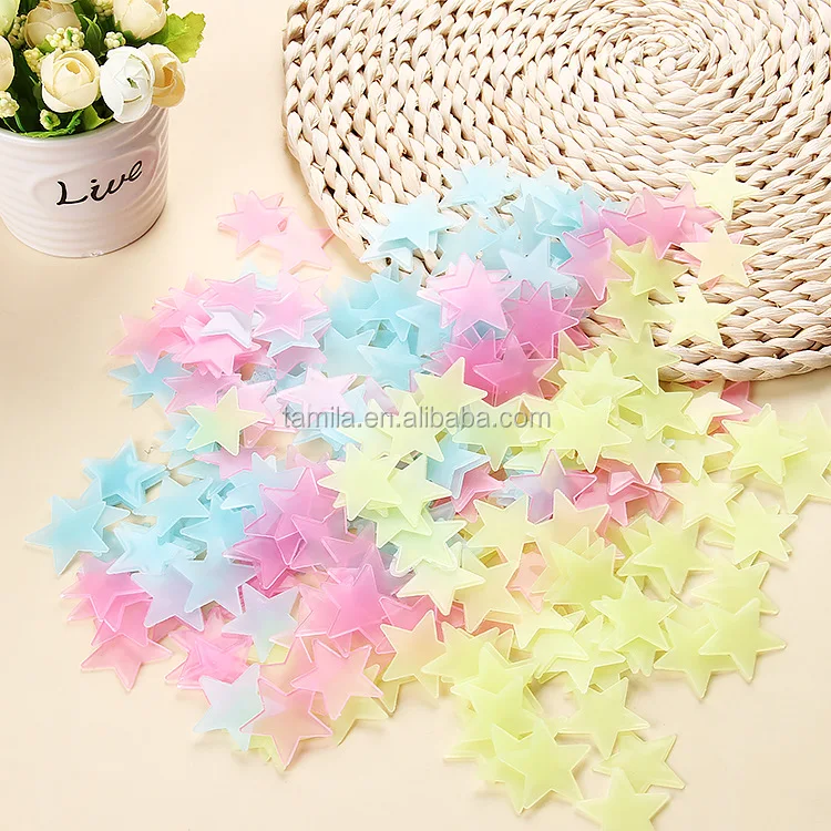 
glowing in dark 3.80cm 100 stars for kids room decorative wall decal 