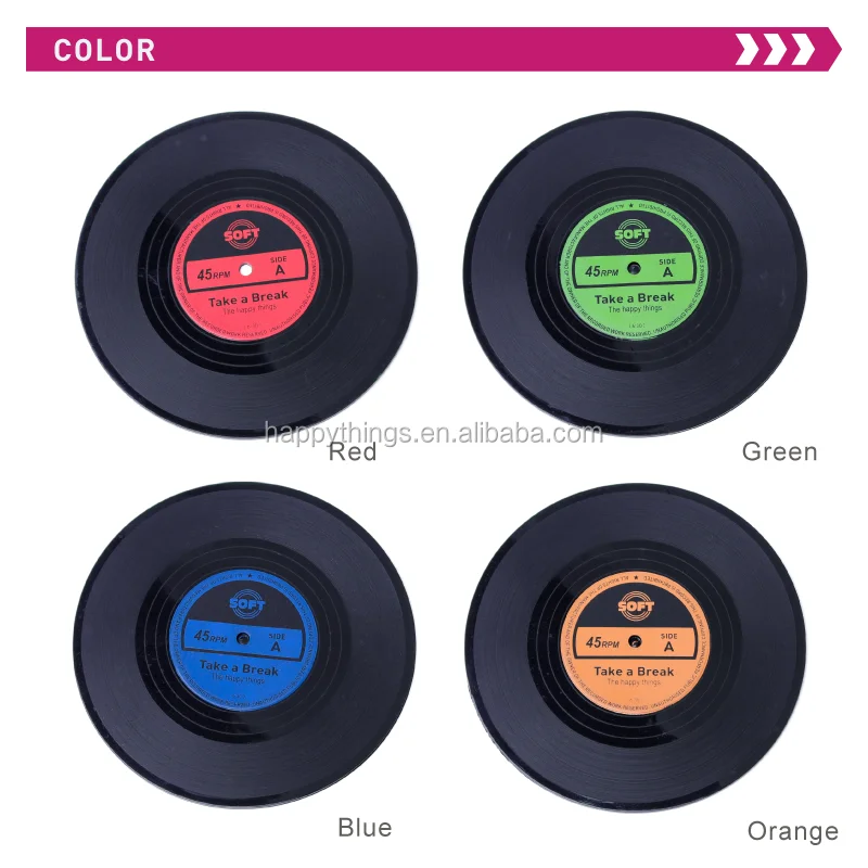 
Manufacture Kitchenware Custom Logo Vinyl Record CD Soft Silicone PVC Coasters 