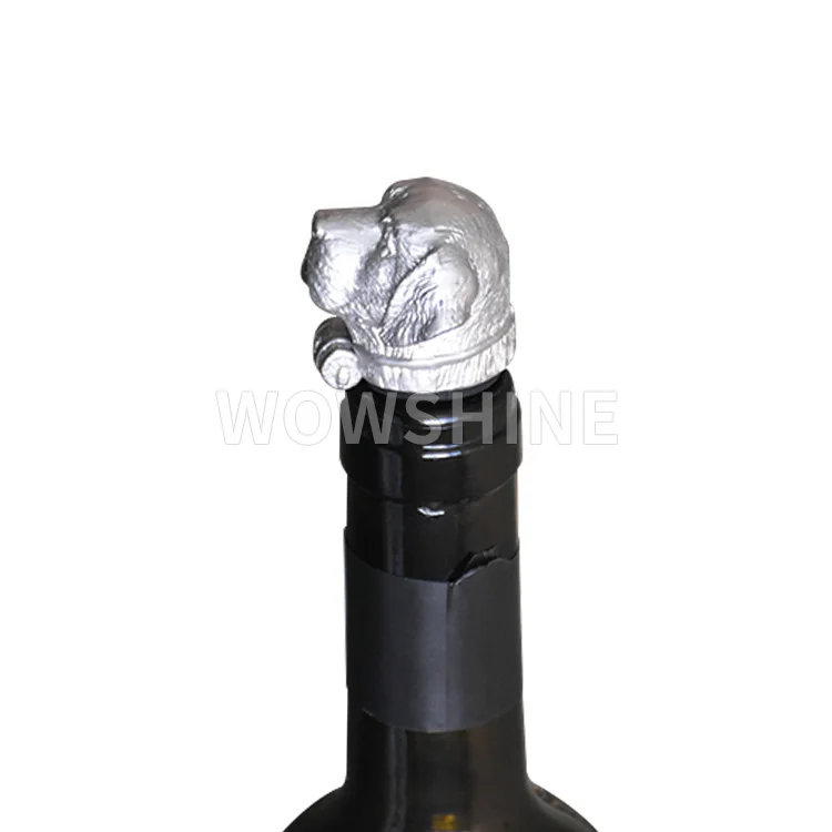 Wholesale Customized Dog Head Zinc Alloy Wine Bottle Pourer in Silver Color