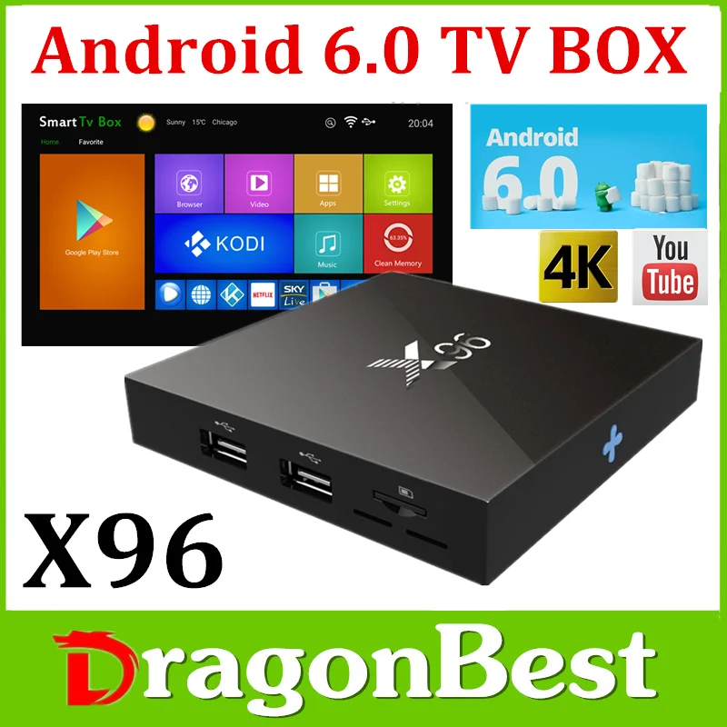 Android tv box atsc x96 s905x android 6.0 full hd 1080 P видео tv box