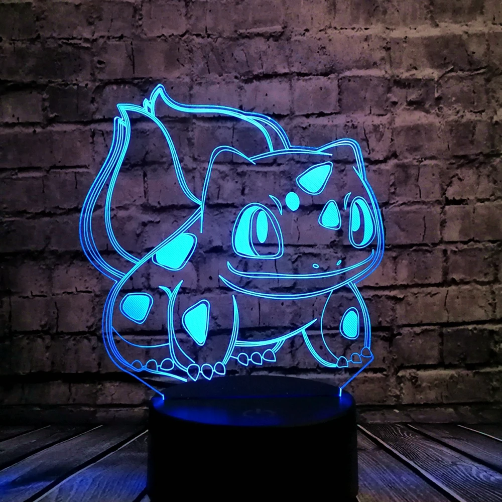 Remote control 3D Cartoon USB Lamp Pokeball Bulbasaur Pokemon Go Game LED Night Light Visual Illusion Table Holiday Kid Toy