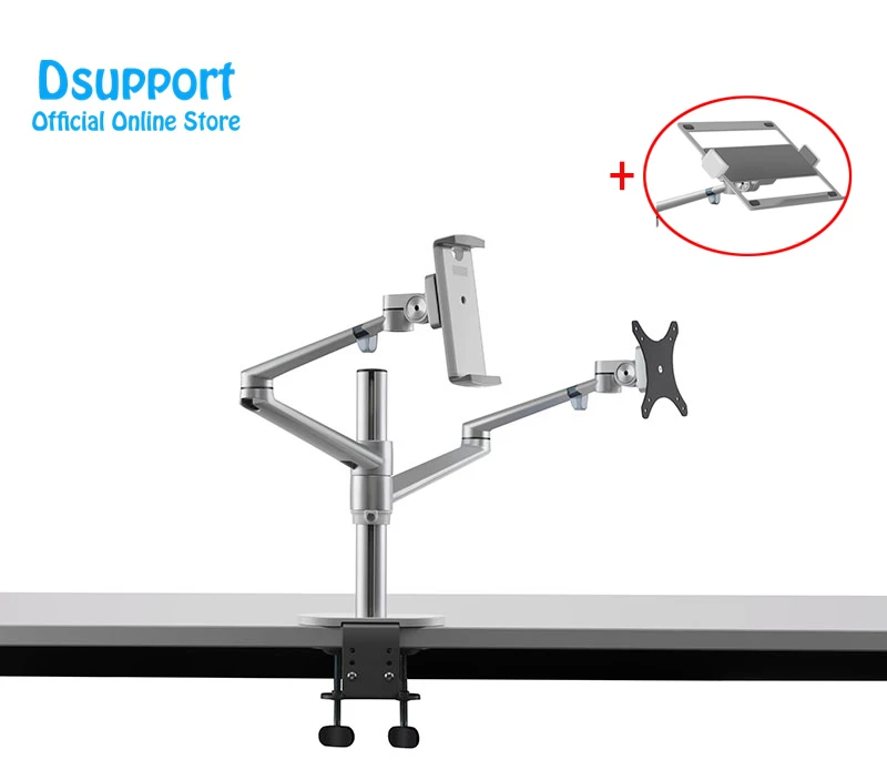 Aluminum Height Adjustable Desktop Dual Arm 17-32 inch Monitor Holder+10-17 inch Laptop Stand OL-3T Full Motion Mount Arm