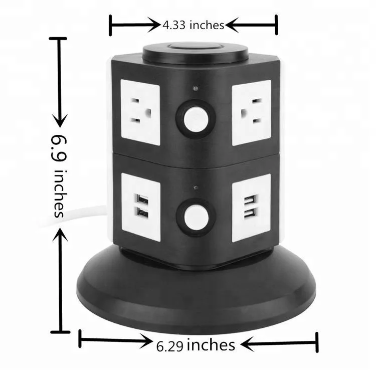 Столешница офисного использования американского типа 6 выходов с 4 usb-портами от перенапряжения переменного тока зарядных устройств для пропилен-каучука прокладки с Usb башня силовой удлинитель розетка