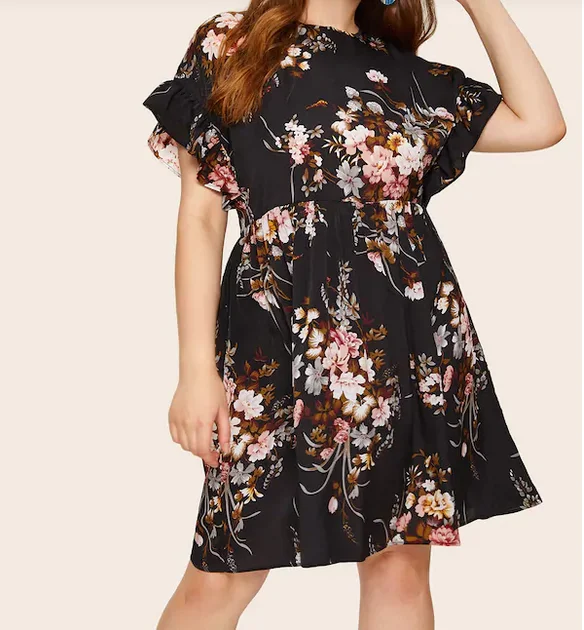 fashion wholesale plus size floral print dress