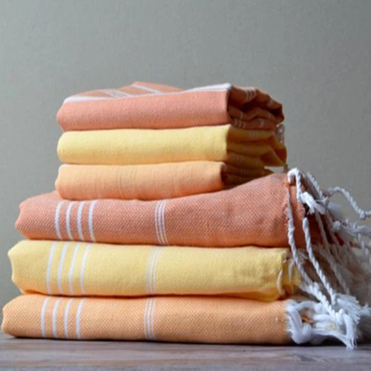 China Suppliers Light Weight Stripe 100% Cotton Turkish Beach Towel With Tassel