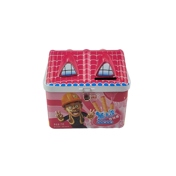Promotional Luxury Tin Metal Cookies Toy Jelly Packing Irregular House Shape Tin Gift Box with Lock Girls Gift Package