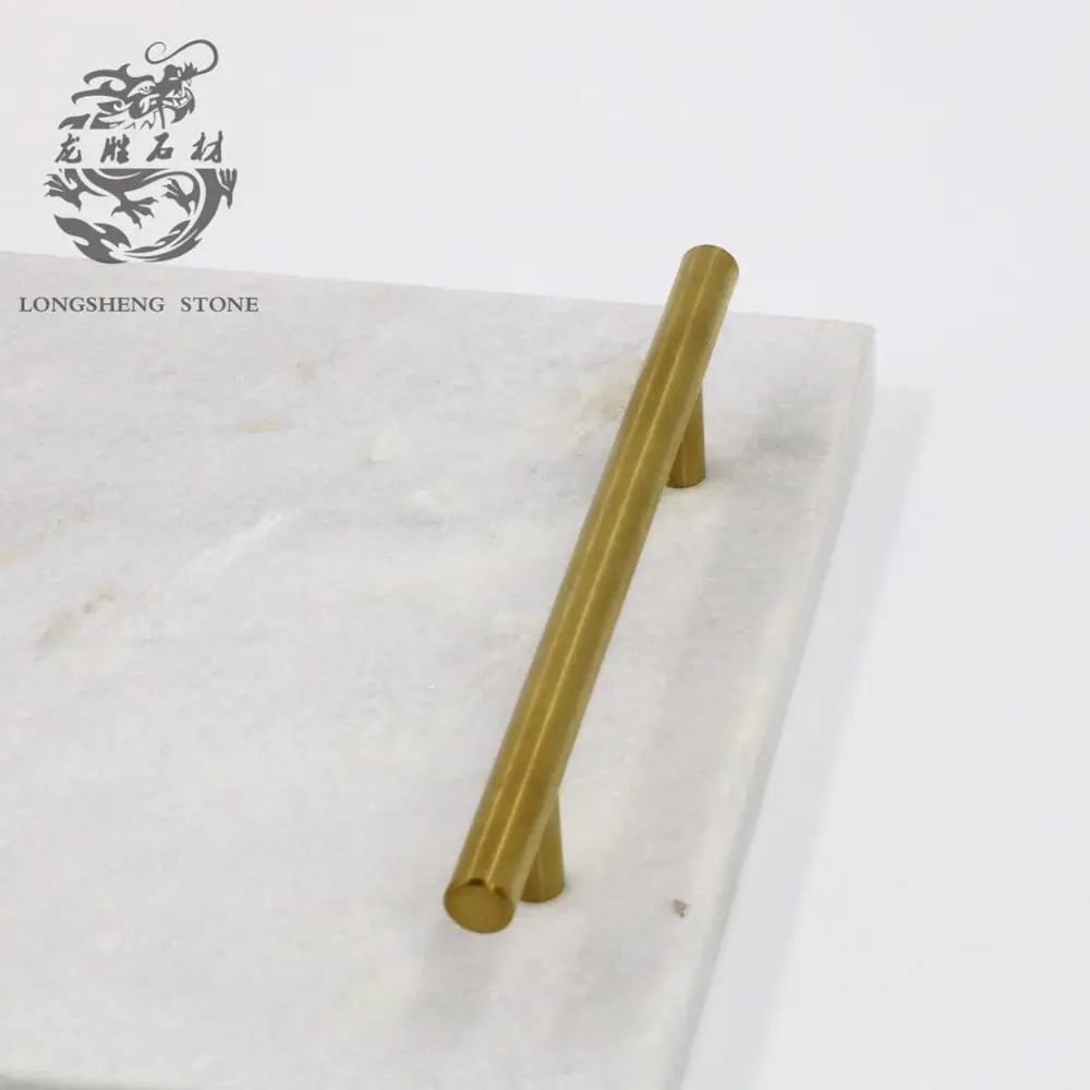 wholesale White Metal handles Marble serving Tray for party