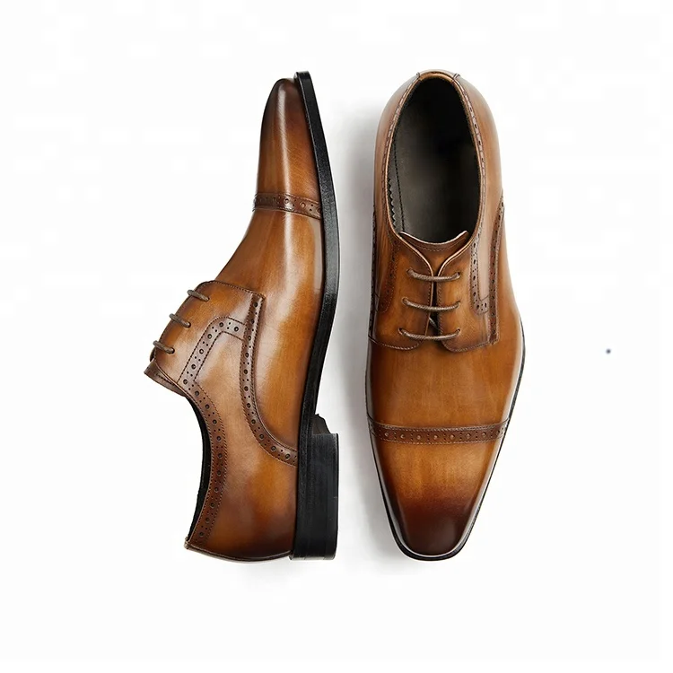 Italian style lace up elegant men derby leather dress shoes with Soft rubber sole