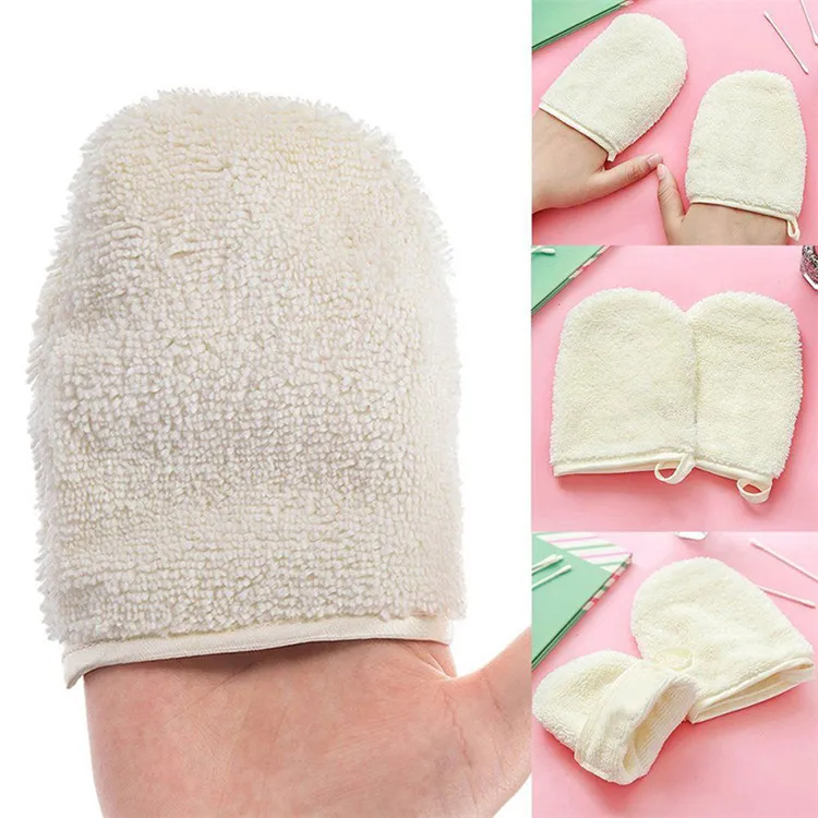 Custom LOGO Microfiber Face Cleansing Gloves Reusable Facial Cloth Pads Makeup Remover Glove