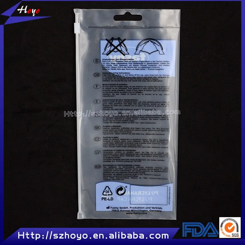 Branded custom size zipper bag slider bag for swimming cap packaging