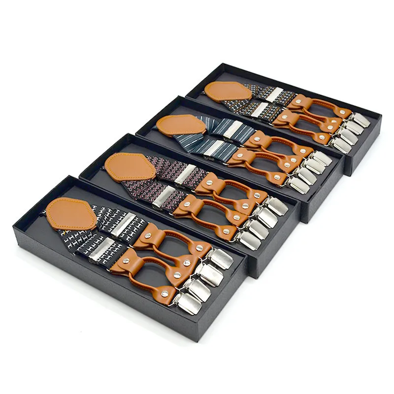 factory 4 clips  Classical Adjustable Jacquard  Elastic Y Back Men Suspender  adult  elastic braces  for Trousers