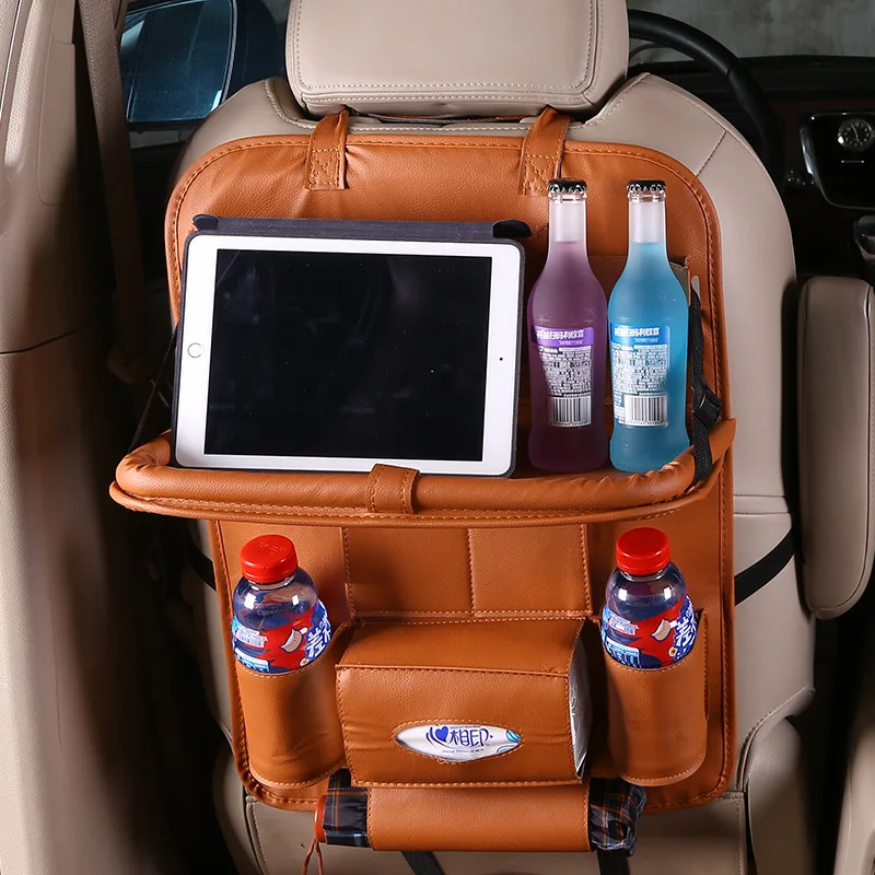 
Leather Car Back Seat Hanging Travel Organizer With Table Holder Auto Accessories 