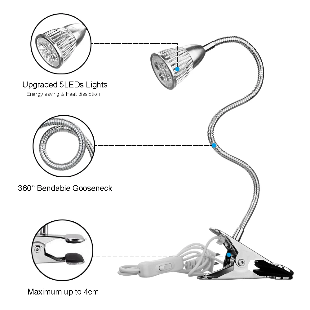360 Degree Flexible Head Clip Plant Lamp indoor garden full spectrum cob led grow light