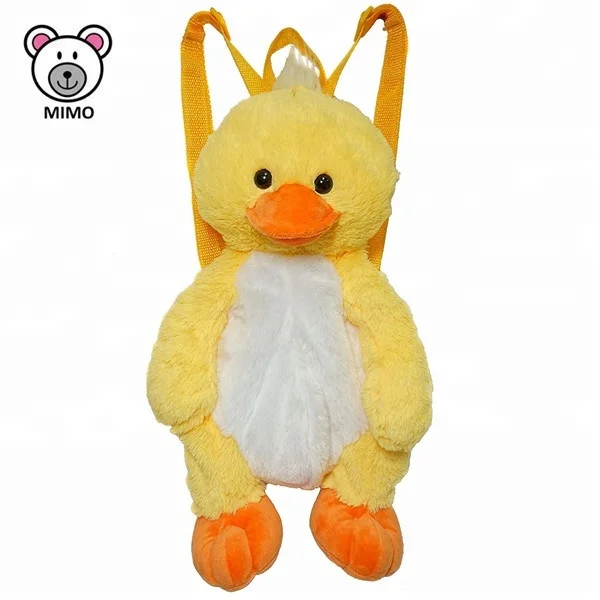 ICTI Standard Soft Plush Toy Yellow Duck Kids Backpack School Bag For Girl Fashion Custom 3D Cartoon Stuffed Zoo Animal Backpack