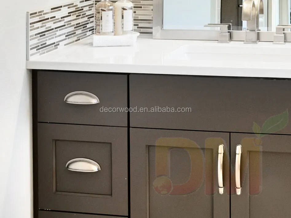 American style bathroom dark coffee furniture with mirror and light