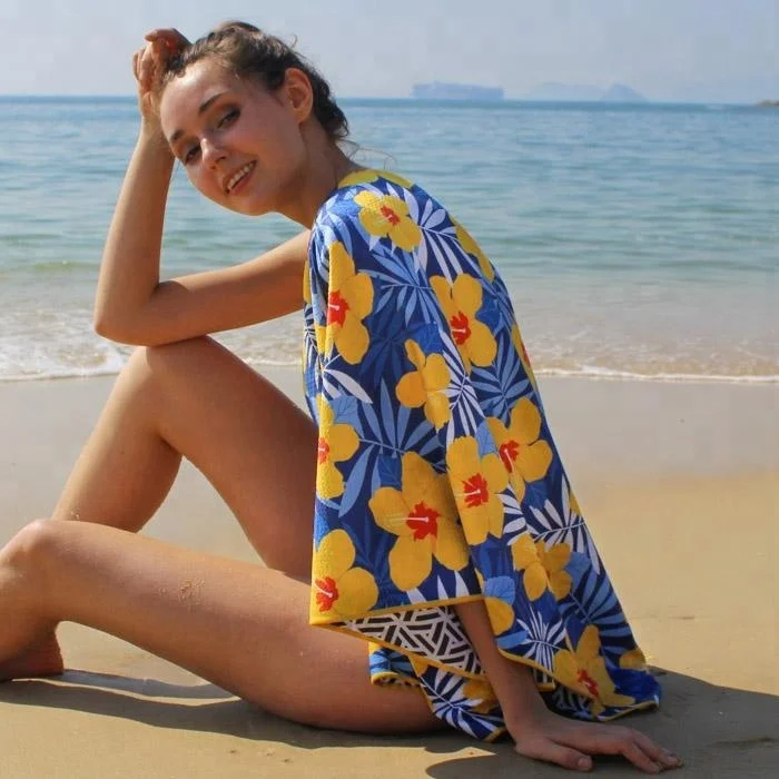 Wholesale quick dry 80 polyester 20 polyamide printed microfiber travel beach towel with pouch mesh bag