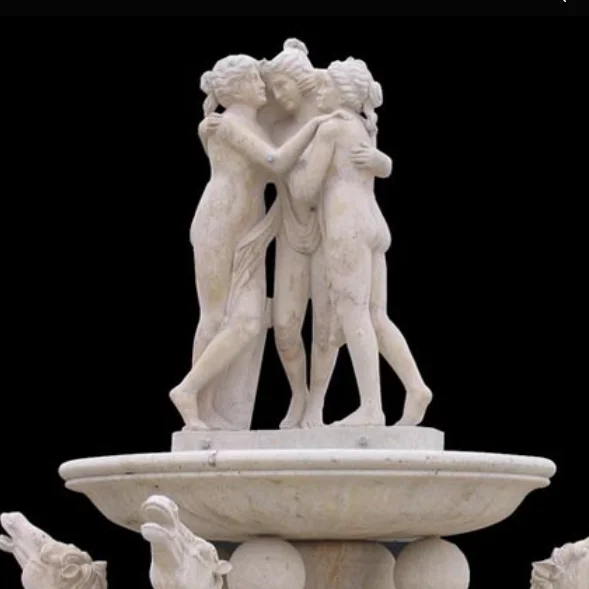 Large Outdoor Marble Stone Garden Water Fountain With Women and Horse Sculptures