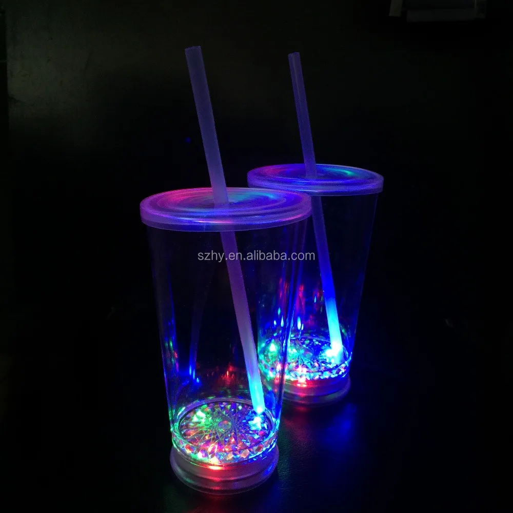 
16OZ led sound activated colorful glass straw cups with lid 