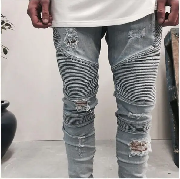 
ripped motor jeans Mens biker Skinny jeans for men slim elastic jeans denim Biker jeanshiphop pants in stock accept small order 