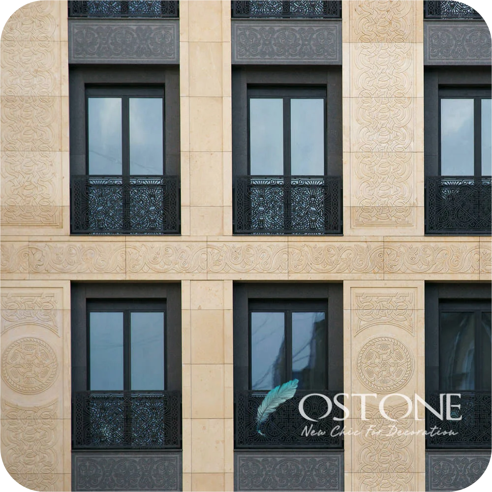 
Art Flower Design Yellow Limestone Carved Stone Wall Reliefs For Building Exterior Wall 