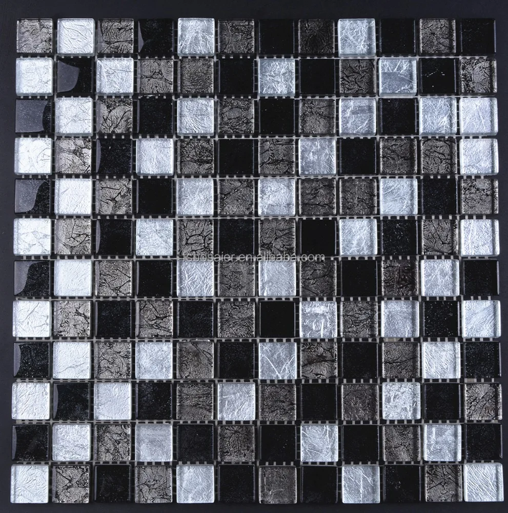 Glitter polished black and silver foil glass mosaic tile for wall kitchen backsplash