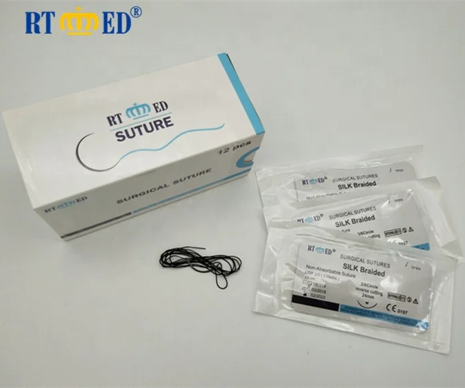Фабричное предложение, высококачественные хирургические швы, неабсорбируемые шелковые швы с иглой, одобренные ISO & CE