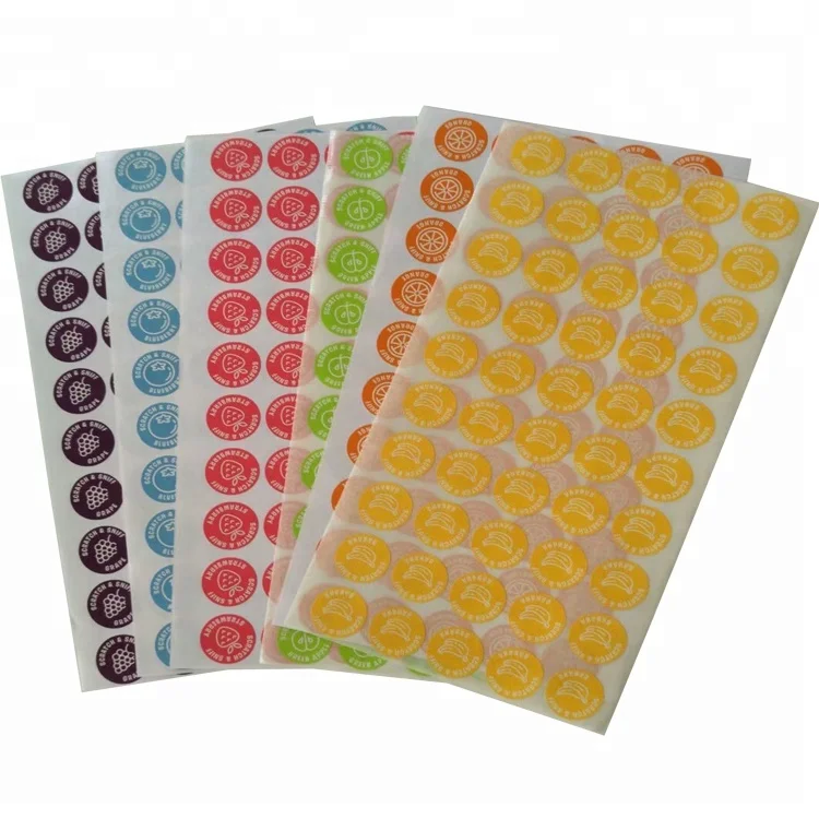 
Custom Long Lasting Fruit Scented Packaging Label Scent Printing Packing Scratch And Sniff Stickers 