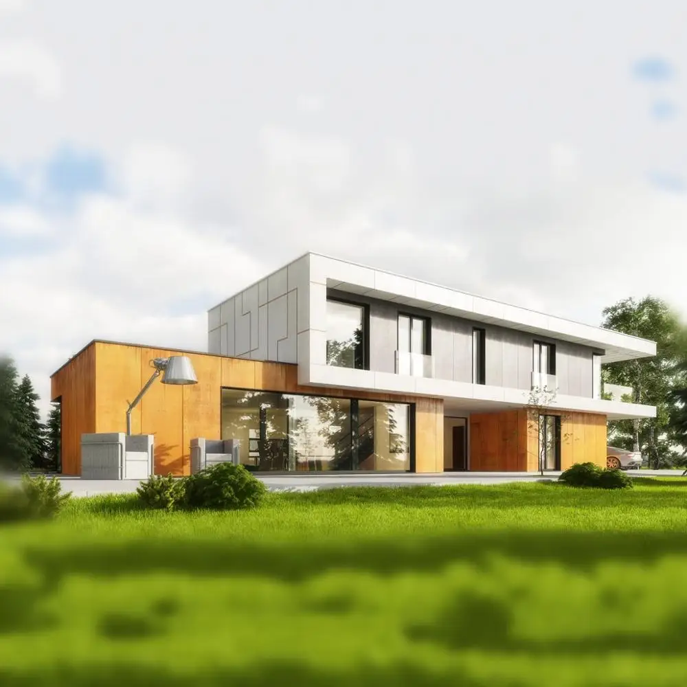 Hysun double layer container home with parking 40ft container house with WPC board and wooden exterior wall deco and FCB board