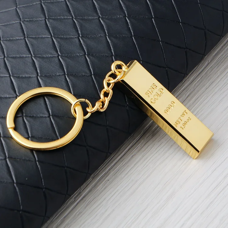 Fashion Metal gold bar key chain souvenir bullion key tag custom logo personalized key ring