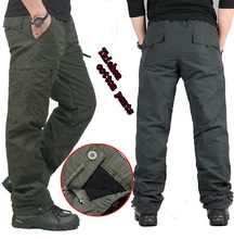 Inverno masculina de camada dupla de carga calças quentes esportes ao ar livre calças largas calças de algodão para homens masculino camuflagem militar Tactical