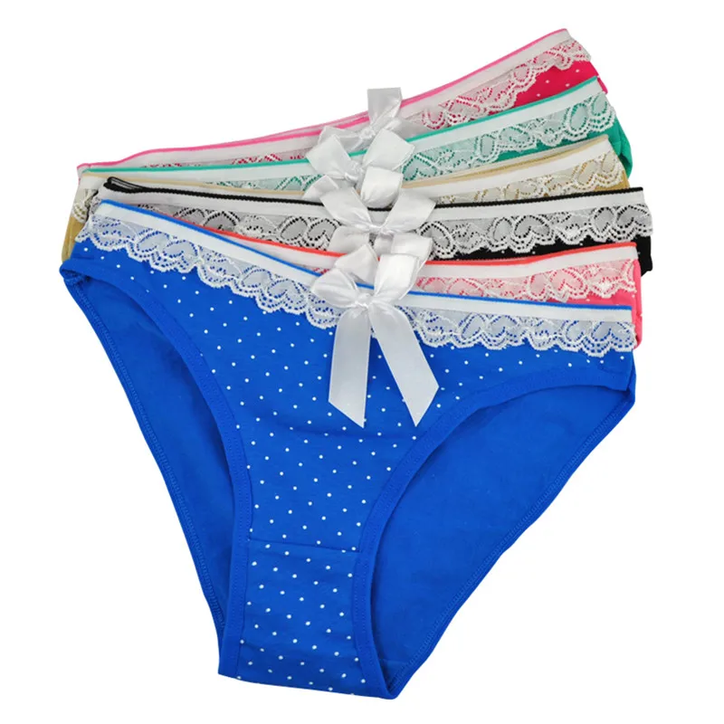 Breathable Pure Cotton Woman Underwear Dot Pattern Cute Girls Panties Bowknot Briefs