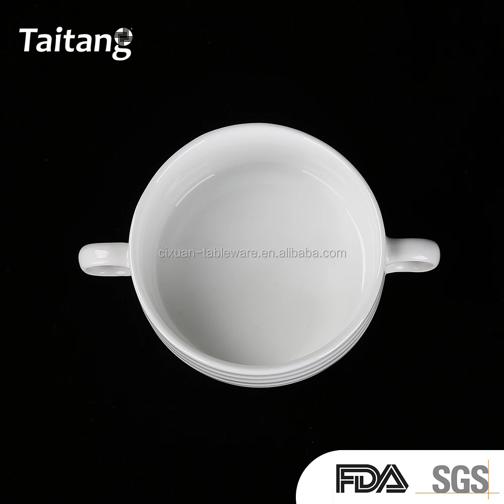 
White ceramic soup tureen with saucer 
