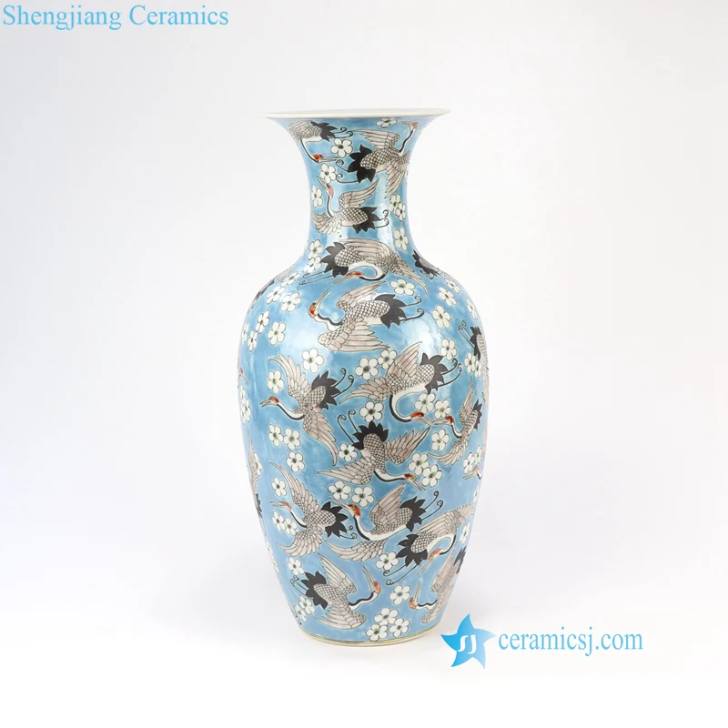 RZFA03 Chinese Qing Dynasty Kangxi emperor style reproduct hand paint crane porcelain vase