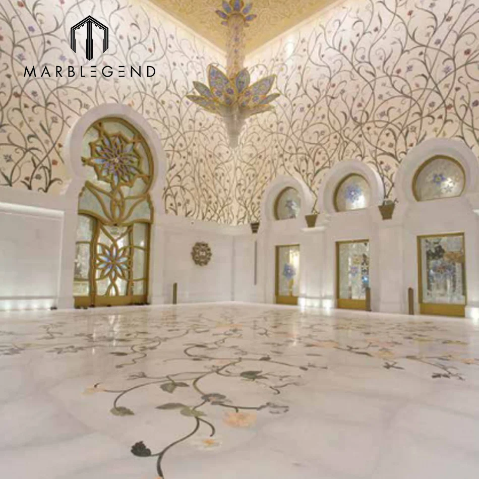 
Modern wall decoration lobby waterjet tiles lobby marble inlay flooring design 