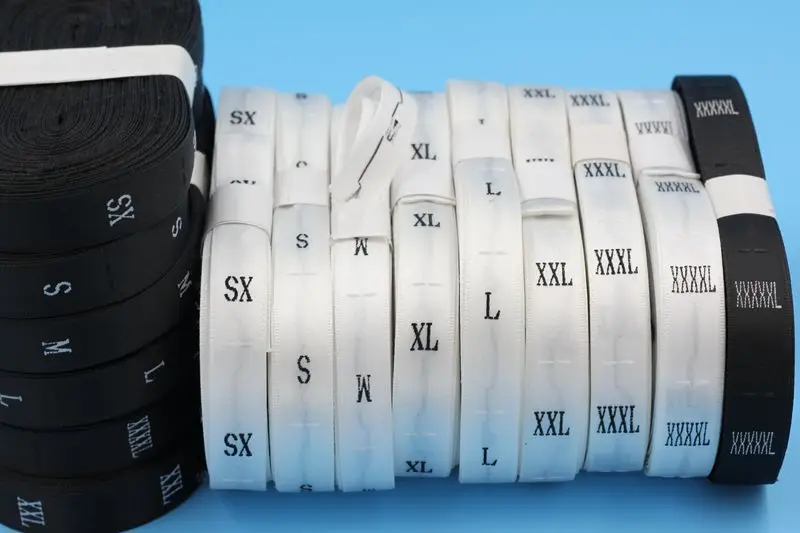 Custom clothing size labels and Wooden comb machine cloth label woven satin numbers size label