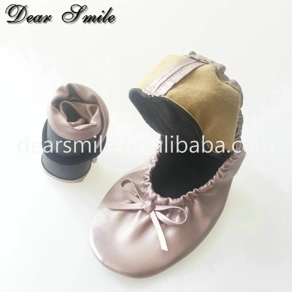 Rose Gold Popular lady folding ballerina shoes cheap disposable fold up ballet for wedding gift