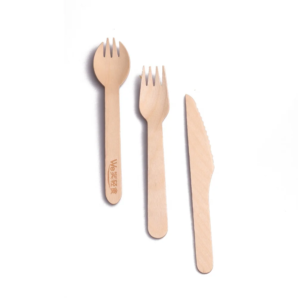 Individual Plastic Bag Packing Wooden Spork Fork Knife Set