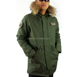 Seibertron M65 Slim fit Field Coat Raccoon Fur Collar Hooded Jacket Parka Winter Long Coat