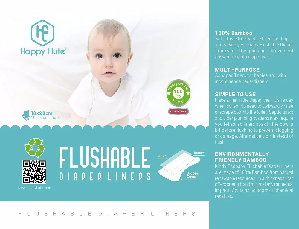 Happyflute disposable diaper liners 100% Biodegradable flushable organic bamboo roll of